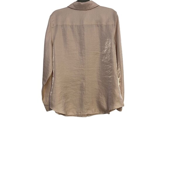 Coldwater Creek Women XL Beige Button-Down Shirt Shimmer Long Sleeve Shacket - Picture 2 of 14